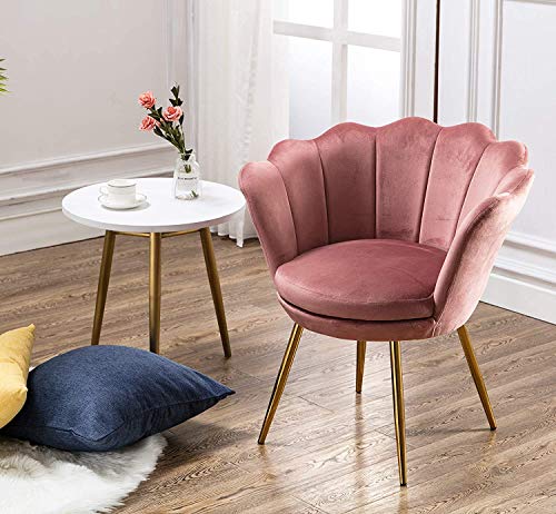 Wahson Sessel für Schlafzimmer Weicher Samt Armlehnstuhl mit Vergoldeten Metallbeinen,Freizeitsessel für Wohnzimmer/Vanity (Rose)