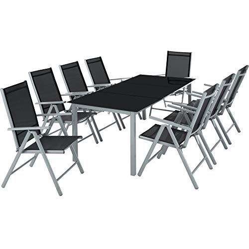 TecTake Aluminium Sitzgarnitur 8+1 Sitzgruppe Gartenmöbel Tisch & Stuhl-Set - Diverse Farben - (Silber Grau | Nr. 402165)
