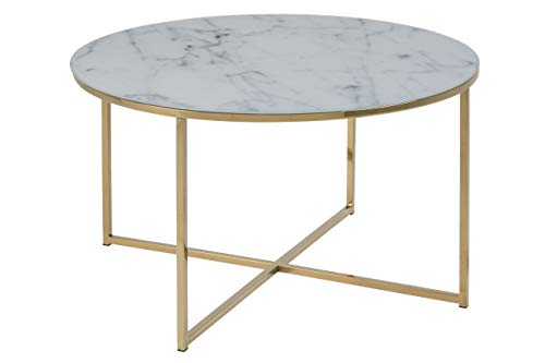 AC Design Furniture Couchtisch Antje, B: 80 x T:80 x H: 45 cm, Glas, Weiss Gestell Gold