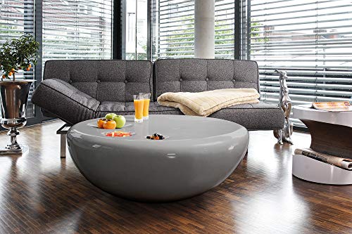 SalesFever Couch-Tisch grau Hochglanz rund aus Fiberglas Durchmesser 100 cm | Trisk | Super-Stylischer Wohnzimmer-Tisch im Retro-Design Glas 100 cm x 38 cm
