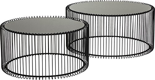Kare Design Couchtisch Wire Copper 2er Set, Schwarz, runder, moderner Glastisch, großer Beistelltisch, Kaffeetisch, Nachttisch, (H/B/T) 30,5xØ60cm & 33,5xØ69,5cm