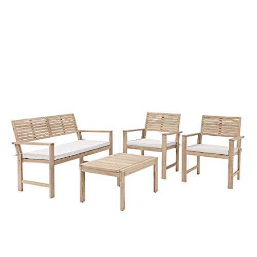 NATERIAL - Gartenmöbel Set Solis - Gartenlounge - 4 Personen Balkon Möbel Set - Sitzgruppe Garten - Akazie - Holz/Weiß - Lounge Set
