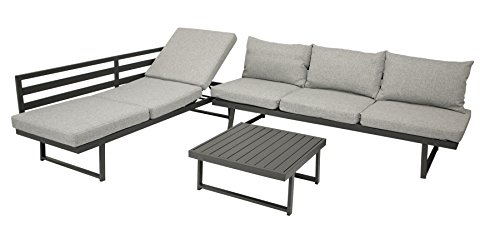 DEGAMO Loungeset Bogota aus Aluminium, 2X Sofa 210cm mit Liegefunktion, 1x Loungetisch 70x70cm, matt-grau beschichtet