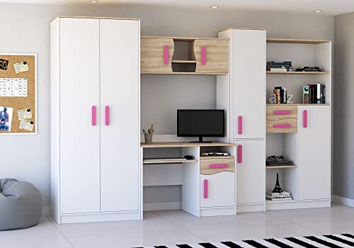 Wohnwand Kinderzimmer Anbauwand Colour in Weiß-rosa von Polini Home