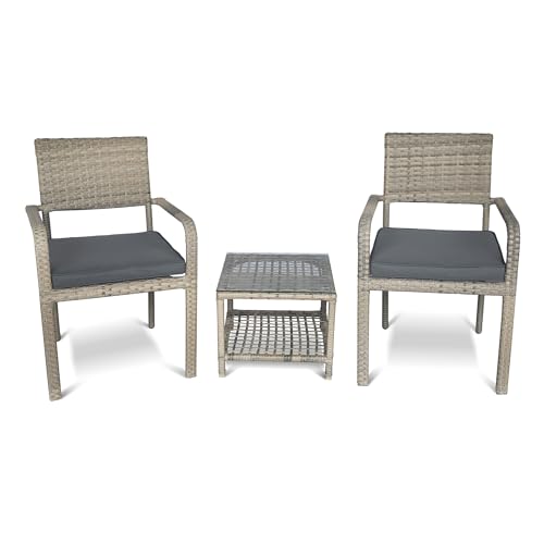 Ragnarök-Möbeldesign Made in Germany - 8 Jahre Garantie - Aluminium Polyrattan Gartenmöbel Balkon Set Stuhl stapelbar Beistelltisch Glasplatte Naturfarben Polster Grau Tisch Dining