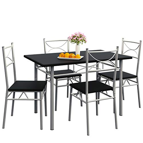 Casaria® Esstisch mit 4 Stühlen Holz 5-tlg Set Metall 110x70cm Industrial Esszimmer Küche Stühle Tisch Möbel Essgruppe Sitzgruppe Paul Schwarz