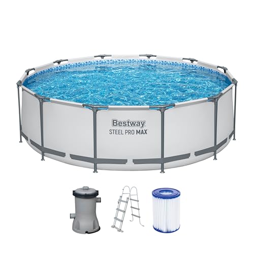 Bestway Steel Pro MAX Frame Pool-Set mit Filterpumpe Ø 366 x 100 cm, lichtgrau, rund