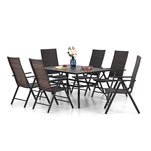 MFSTUDIO Rattan Gartenmöbel Set, Terassenmöbel Außen, Rechteckiger Gartentisch mit Verstellbarem Schirmloch(4-5cm), Gartentisch mit 6 Stühlen