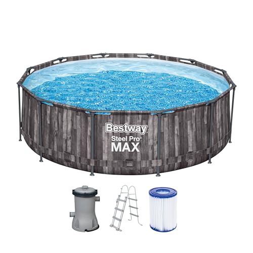 Bestway Steel Pro MAX Frame Pool-Set mit Filterpumpe Ø 366 x 100 cm, Holz-Optik (Mooreiche), rund