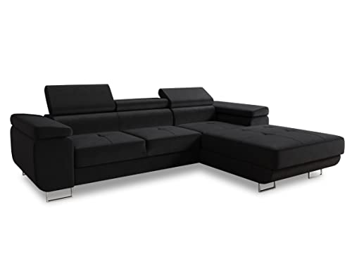 Ecksofa Divo mit Schlaffunktion, Bettkasten und Kopfteilverstellung, Polsterecke, Wohnlandschaft, Sofagarnitur, Couch, Sofa, Federkern (Schwarz (Kronos 07), Ecksofa Rechts)