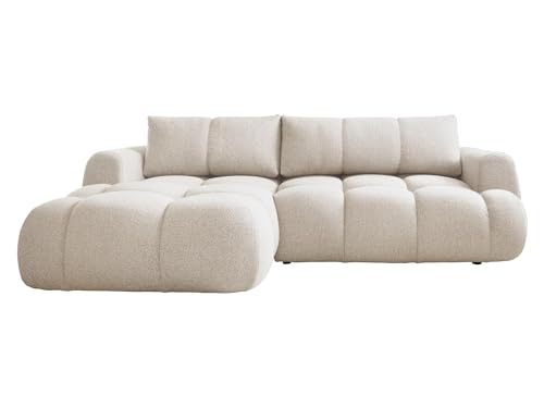 Mirjan24 Ecksofa Messirt für Wohnzimmer mit Schlaffunktion und Bettkasten, Eckcouch, L-Sofa, Polsterecke, abgerundete Kanten (Now Or Never 03, Seite: Links)
