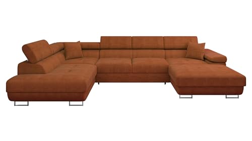 Mirjan24 Ecksofa Torezio Bis mit Bettkasten, Einstellbare Kopfstützen, Sofa mit Schlaffunktion, Eckcouch für Wohnzimmer, Polsterecke, U-Form Couch mit Bettfunktion (Flow 09, Seite: Links)
