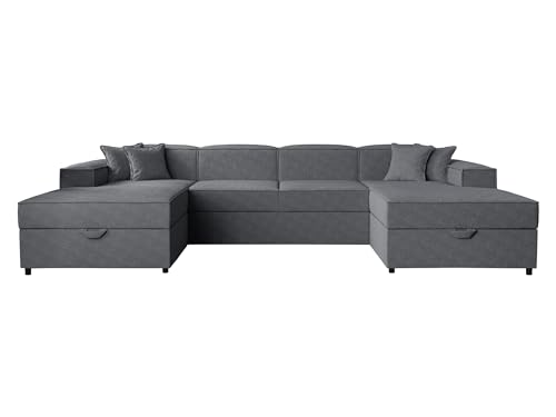 Mirjan24 Ecksofa Sokoz Boucle U, 4 Sitzer Eckcouch mit Bettkasten und Schlaffunktion, Polsterecke mit Bettfunktion, U-Form Sofa für Wohnzimmer, Wohnlandschaft (Coral 80)