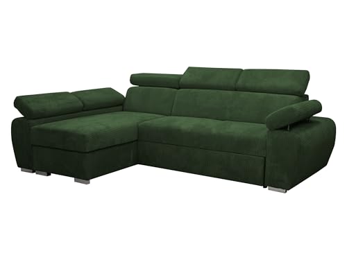 Mirjan24 Ecksofa Boston Mini Premium, Eckcouch mit Schlaffunktion und Bettkasten, Polsterecke mit Einstellbare Kopfstützen, L-Sofa, Couch, Wohnlandschaft, Stoff: Cord (Poso 14, Seite: Links, LC+2r)