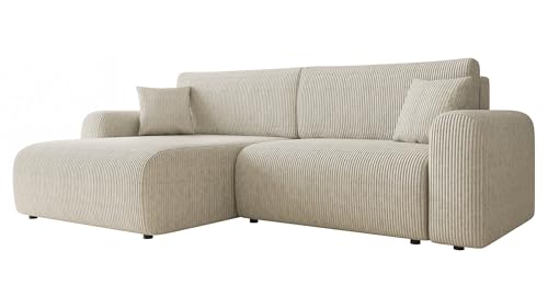 Mirjan24 Ecksofa Fegror Cord, Eckcouch mit Bettkasten und Schlaffunktion, Elegante Couch, Polsterecke Sofa, Couchgarnitur, Schlafsofa, Bettsofa, Seite Universal (Poso 100)