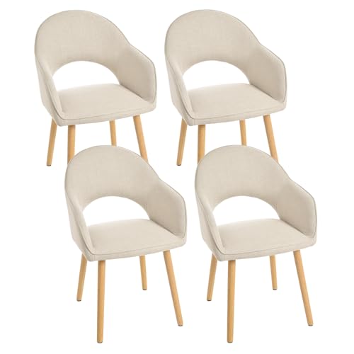 Goeurvant Esszimmerstühle Beige Holzbeine mit Armlehne 4er Set Polsterstuhl Armlehnenstuhl Küchenstühle Stühle Esszimmer aus Polyester Wohnzimmerstuhl für Esszimmer Küche