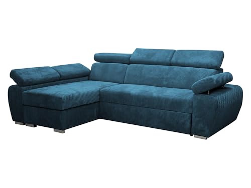 Mirjan24 Ecksofa Boston Mini Premium, Eckcouch mit Schlaffunktion und Bettkasten, Polsterecke mit Einstellbare Kopfstützen, L-Sofa, Couch, Wohnlandschaft, Stoff: Cord (Poso 05, Seite: Links, LC+2r)