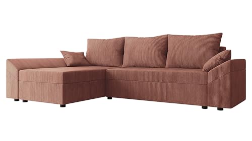 Mirjan24 Ecksofa Chione L Cord mit Bettkasten und Schlaffunktion, Ottomane universell, 3 Sitzer Ecksofa, L-Form Sofa, Couch, Polsterecke mit Bettfunktion, Wohnlandschaft, Eckcouch (Poso 29)