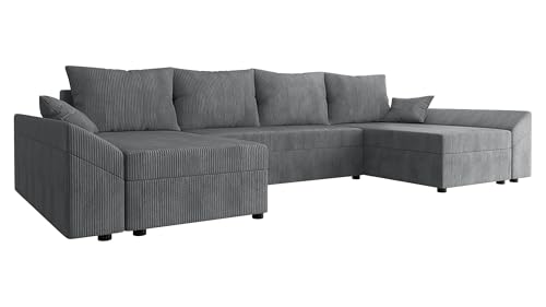 Mirjan24 Ecksofa Chione U Cord mit Bettkasten und Schlaffunktion, 4 Sitzer Eckcouch, U-Form Sofa für Wohnzimmer, symmetrisches Ecksofa, Polsterecke mit Bettfunktion, Wohnlandschaft (Poso 22)