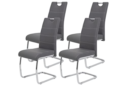 Hela Tische 4er Set Schwingstuhl, Küchenstuhl Flora, Kunstleder Grau, Griffmulde, Metallgestell verchromt, 42x57x98 cm