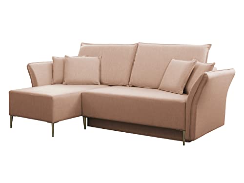 Mirjan24 Ecksofa Mokoli mit Schlaffunktion 140x200 und Bettkasten, Ottomane Universal, Eckcouch, L-Form Couch mit Bettfunktion, Polsterecke, Wohnlandschaft (Füße: Gold, Terra 10)