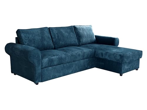 Eckcouch Usero Cord mit Bettkasten und Schlaffunktion, Polsterecke mit abgerundete Armlehnen, Ecksofa Bettsofa, L-Form Sofa, Couch, Schlafcouch, Polstergarnitur (Poso 05)