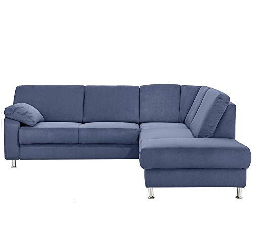 Cavadore Ecksofa Belfast mit Ottomane rechts / Polsterecke mit Federkern / 243 x 88 x 218 / Mikrofaser Blau