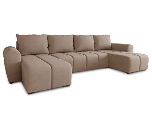 Wohnlandschaft Cleo U mit Schlaffunktion - U-Form Couch, Ecksofa mit Bettkasten, Couchgranitur mit Bettfunktion, Polsterecke, Big Sofa, Polstergarnitur (Beige (Soro 23))