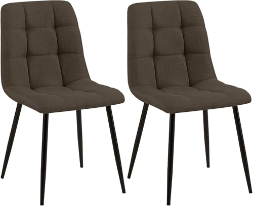 CLP 2er Set Esszimmerstuhl Tilde, Küchenstühle gepolstert mit gestepptem Bezug, Polsterstühle mit Metallgestell, bis 150 kg belastbar, Farbe:braun, Material:Stoff
