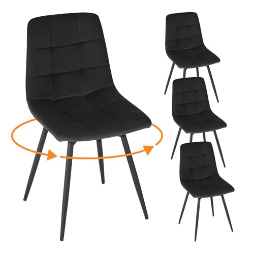 EUGAD Esszimmerstühle drehbar 4er Set, für Esszimmer Küche Wohnzimmer, Küchenstühle gepolstert mit Rückenlehne Samtbezug, mit Metallbeinen, 150 kg belastbar, Schwarz
