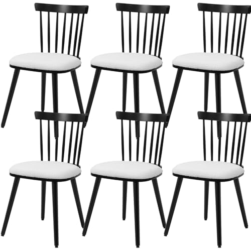 Bekrvio Massivholz Esszimmerstühle 6Er Set,Windsor Stühle Esszimmer-Holzstühle, Verdickte Hplz Beine Küchenstühle Mit Lehne, Moderne Schlichtheit-Polsterstuhl Fü Küche Esszimmer Wohnzimmer