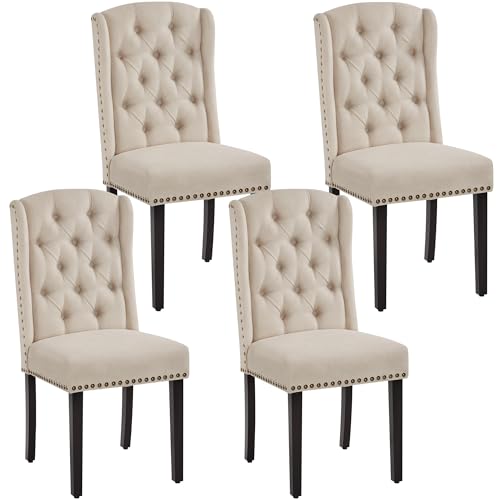 Yaheetech 4-er Set Küchenstuhl mit Flügelförmigen Rückenlehne, Polsterstuhl Esszimmerstuhl bis 140 kg Belastbar fürs Esszimmer/Küche/Wohnzimmer/Schlafzimmer, beige