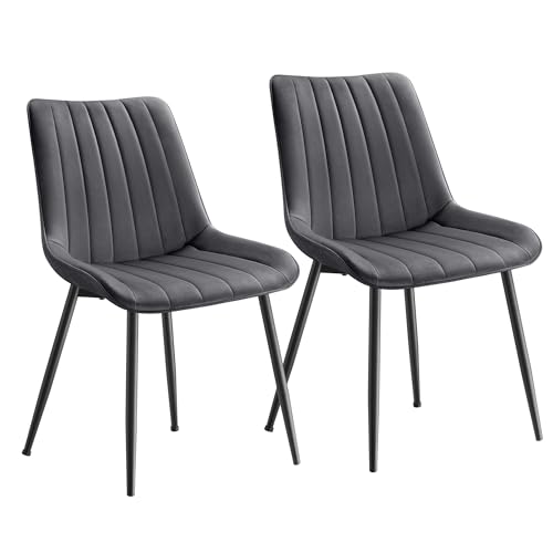 SONGMICS Esszimmerstuhl 2er Set, Küchenstuhl, Samt,Polsterstuhl, bis 120 kg belastbar, Stahlbeine, Gebogene Rückenlehne, für Esszimmer, Küche, grau-tintenschwarz LDC090G05