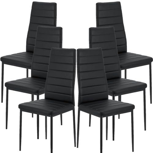 LEADZM küchenstühle 6er Set Esszimmerstühle mit hoher Rückenlehne wasserdicht für Esszimmer & Küche Esszimmerstuhl Stühle 120kg (Schwarz, 6er Set)