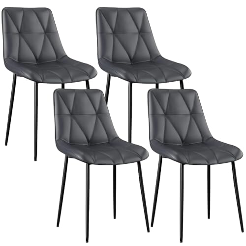Clevich Esszimmerstühle 4er Set, Bis 200 kg, PU Polsterstuhl, Metallbeine, Stabil, Komfortabel, Einfache Montage, Küchenstühle 81x57x50CM (Grau, 4 Stück)