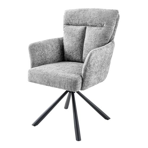 Riess Ambiente Drehbarer Stuhl Big George - grau schwarz - Strukturstoff mit Armlehne Metallgestell Esszimmerstuhl Küchentischstuhl Federkern-Polsterung
