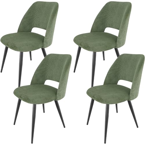 WAFTING Esszimmerstühle 4er Set, Kordsamt Stuhl Mit Dickem Cord-Schwamm Gepolsterter, Esstischstühle mit Separaten Metallbeinen, für Esszimmer, Wohnzimmer, Schlafzimmer und Empfang, Grün