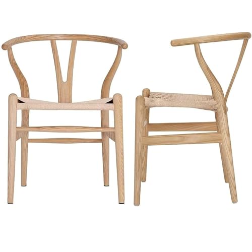 Tomile 2er Set Esszimmerstühle, Essstühle, Küchenstuhl, Rattan Stühle Esszimmer, Ergonomischer Sessel, Y-Rückenlehne, Küche/Esszimmer/Wohnzimmer/Arbeitszimmer, Keine Montage Erforderlich, Eschenholz