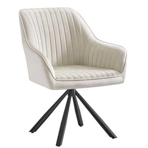 SONGMICS Esszimmerstuhl, Küchenstuhl, Sessel drehbar, Samt, Polsterstuhl mit Armlehnen, bis 120 kg belastbar, Stahlbeine, für Esszimmer Küche, cappuccinobeige-tintenschwarz KDC161LH01