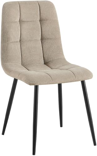 CLP Esszimmerstuhl Antibes I Küchenstuhl gepolstert mit gestepptem Cordbezug I Polsterstuhl mit Metallgestell I bis 150 kg belastbar, Farbe:Taupe