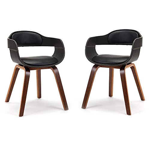 Mingone 2er Set Esszimmerstühle Leder Modern Küchenstühle Nussbaum Bequemer Ledersessel Wohnzimmerstühle Sessel Kunstleder mit Kissen, Schwarz