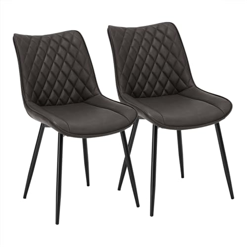 WOLTU Esszimmerstühle 2er Set, Küchenstühle, Wohnzimmerstühle, Polsterstühle mit Rückenlehne, für Esszimmer, Küche, Wohnzimmer, Büro, Sitzfläche aus Kunstleder, Metallbeine, Anthrazit BH210an-2