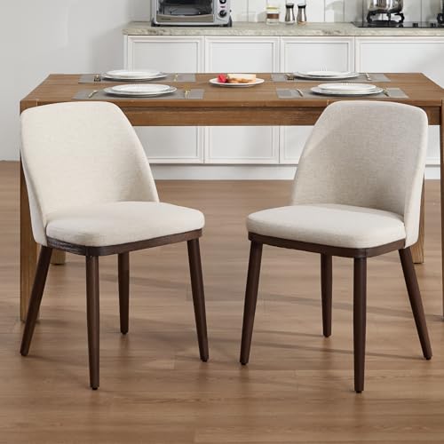 Ya-Home 2er Set Esszimmerstühle mit Holzbeinen Küchenstuhl aus Leinen Polsterstuhl ohne armlehne gepolsterte Wohnzimerstühle mit lehne für Esszimmer/Wohnzimmer/Küche, Beige