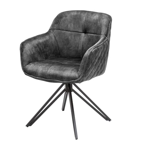 invicta INTERIOR Drehbarer Design Stuhl Euphoria 180° dunkelgrau Samt mit Armlehne Metallgestell schwarz Küchenstuhl Esszimmerstuhl Esstischstuhl Samtstuhl
