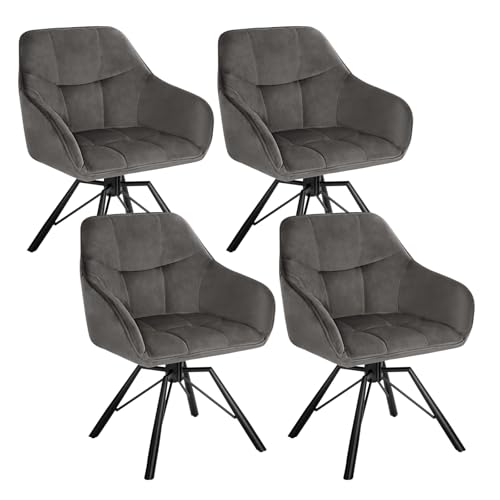 WOLTU Esszimmerstühle drehbar 4er-Set, Küchenstuhl, Polsterstuhl, Drehstuhl, bequemer Stuhl mit Armlehnen Rückenlehne, Armlehnenstuhl für Esszimmer Wohnzimmer, mit Samtbezug, Dunkelgrau, BH365dgr-4