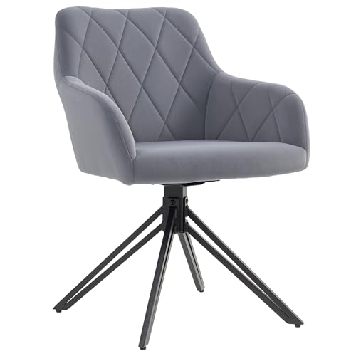 HOMCOM Esszimmerstuhl Polsterstuhl mit Armlehne Küchenstuhl Wohnzimmerstuhl Samtoptik Retro-Design Stahl Grau 58 x 60,5 x 79 cm