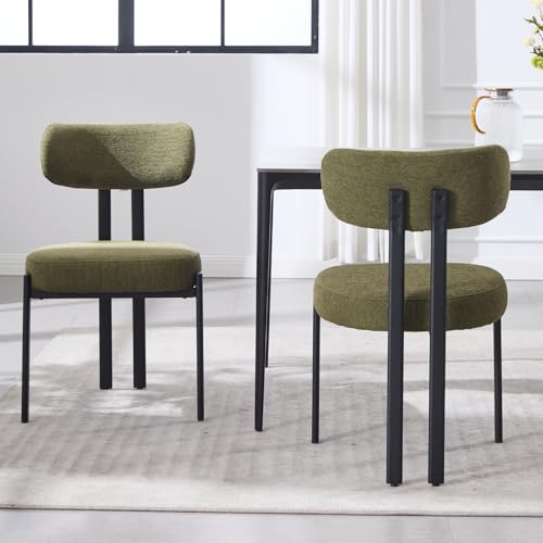chairus Chenille Esszimmerstühle 2er Set Wohnzimmer Modern Armlose Akzentstühle Küchenstühle mit Schwarzen Metallbeinen (Grün)