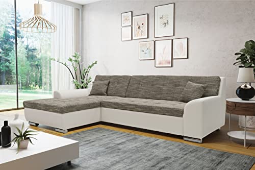 DOMO. collection Ecksofa Treviso, Sofa in L-Form aus Kunstleder und Webstoff, Eckcouch, Couch, Polsterecke, 267 x 178 x 83 cm (BxTxH), grau/weiß