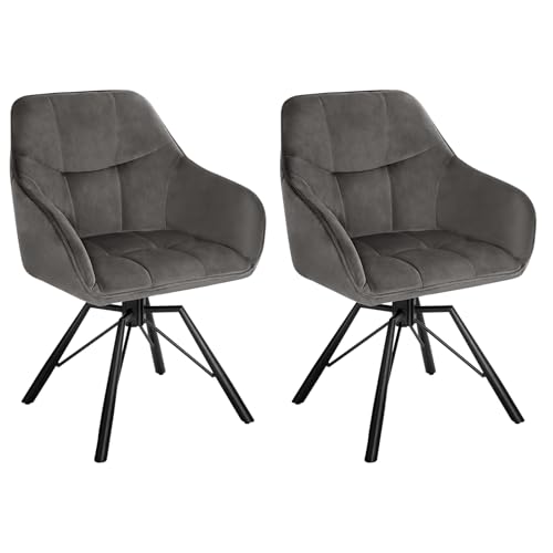 WOLTU Esszimmerstühle drehbar 2er Set, für Esszimmer Wohnzimmer, Bequeme Küchenstühle gepolstert mit Armlehnen Rückenlehne, mit Samtbezug, Dunkelgrau