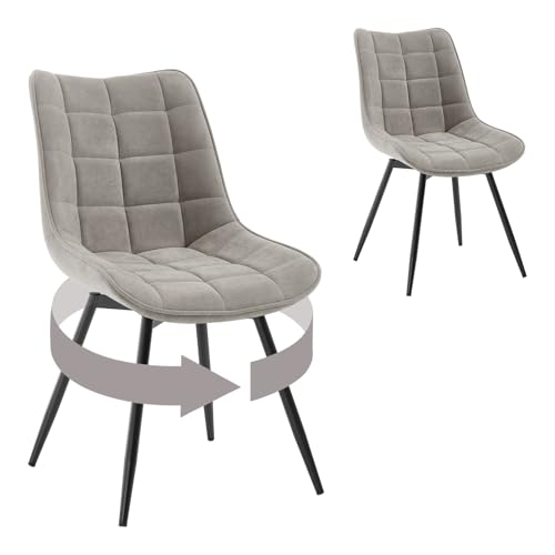 WOLTU Esszimmerstühle drehbar 2er Set Küchenstuhl Polsterstuhl Wohnzimmerstuhl Sessel mit Rückenlehne, Sitzfläche aus Samt, Metallbeine, Hellgrau EZS86hgr-2